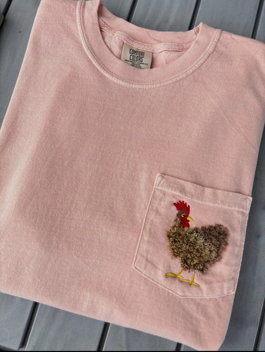 Fuzzy Chicken Embroidered Pocket