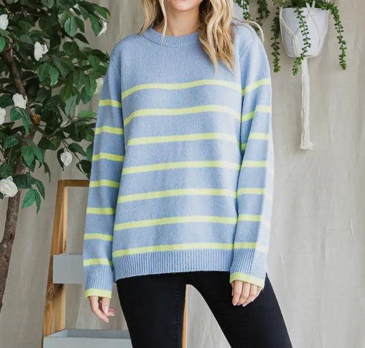 Yellow-Blue Striped Spring Sweater