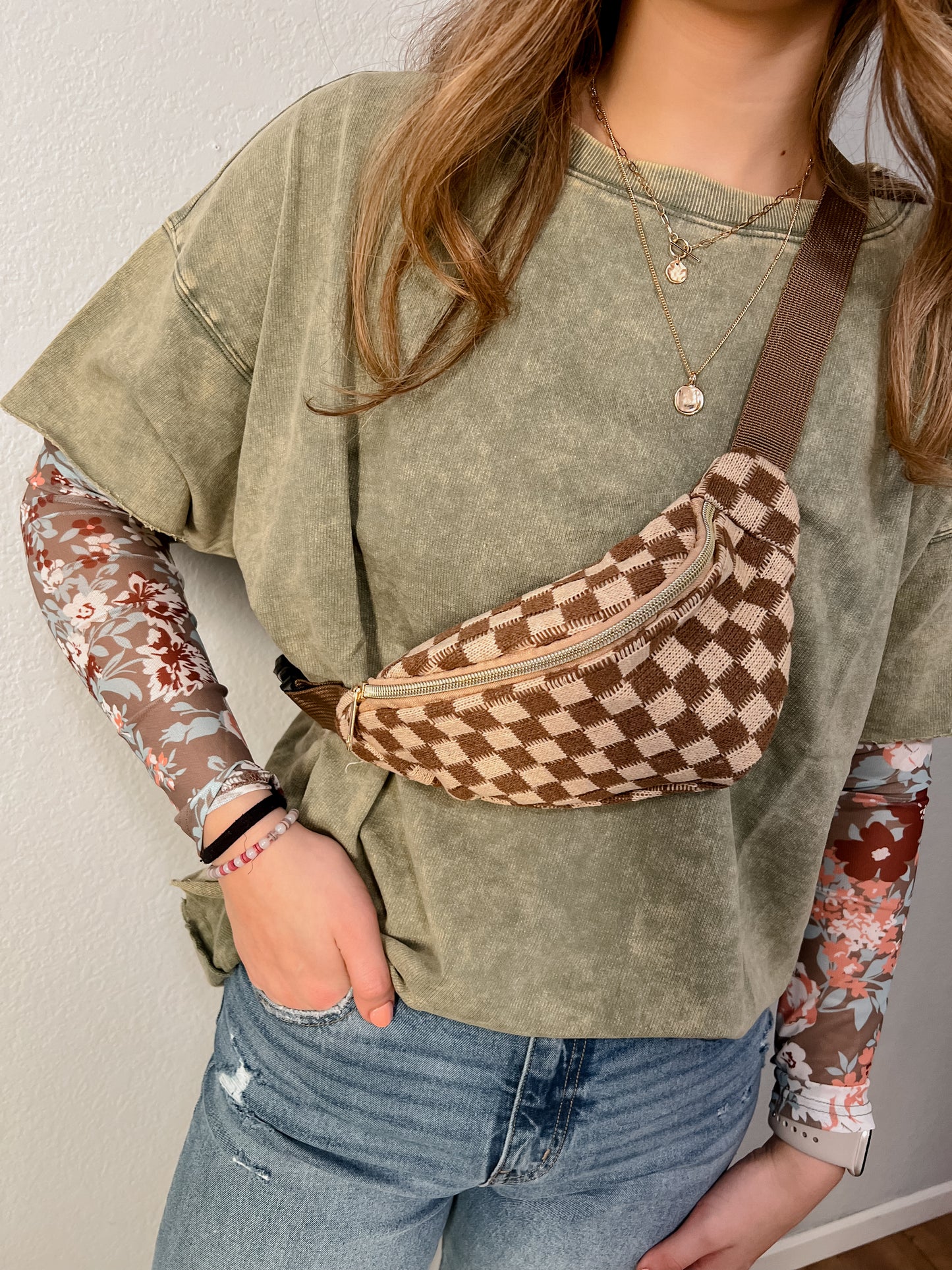 CHECKERED FANNY BAG CROSSBODY SLING BAG