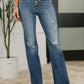 Marion Mid Rise Button Fly Flare with Destroy Fray Hem