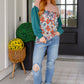 Retro and Ribbed Floral Color Block Top