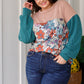 Retro and Ribbed Floral Color Block Top