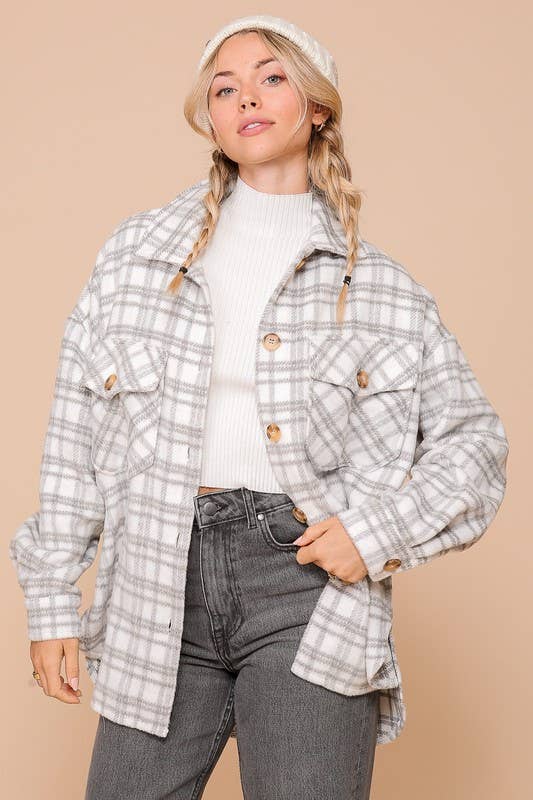 Ivory/Light Blue Plaid Shacket