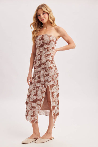 MOCHA ROSE STRAPLESS MIDI DRESS