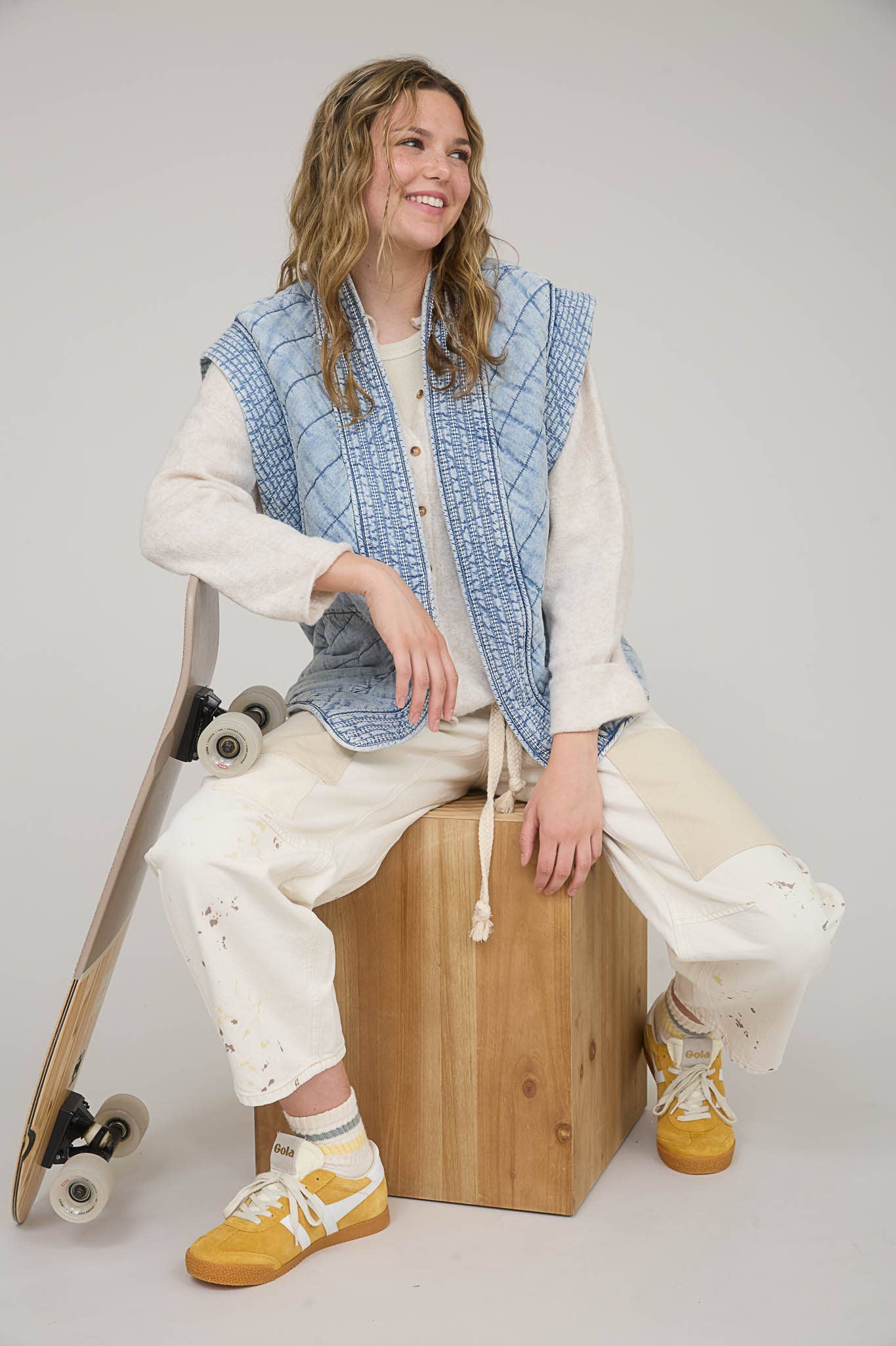 WASHED DENIM QUILTED VEST