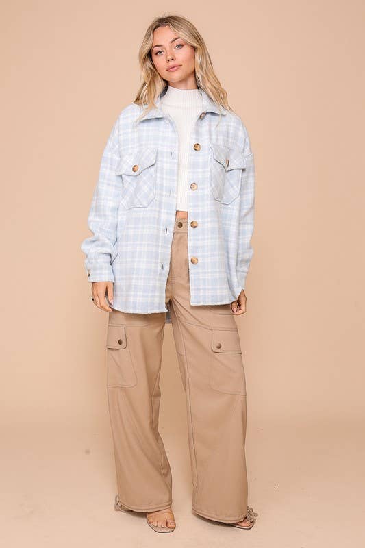 Ivory/Light Blue Plaid Shacket