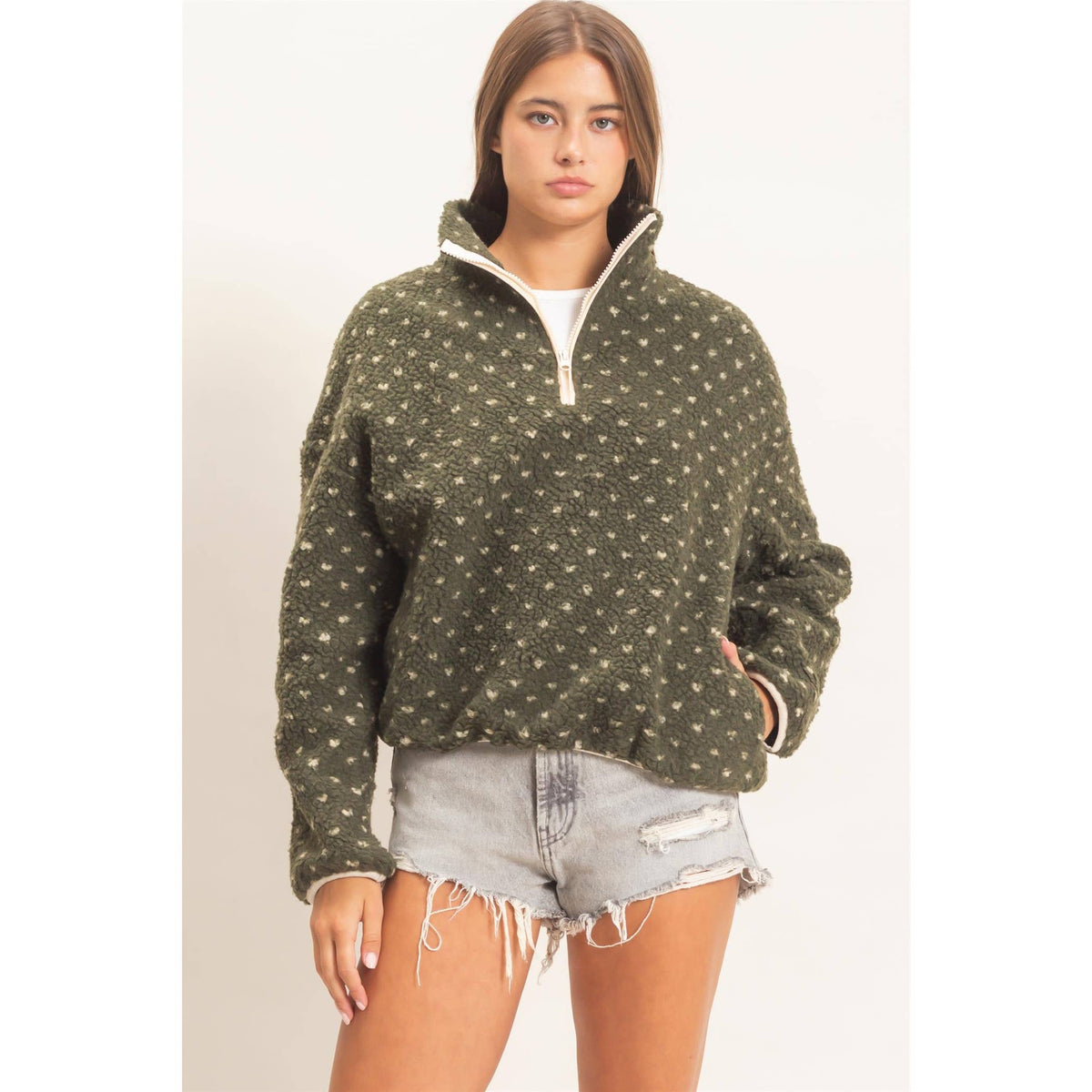 Polka Dot Sherpa Half-Zip Pullover