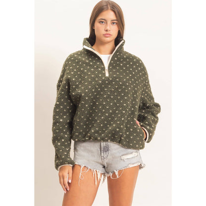 Polka Dot Sherpa Half-Zip Pullover