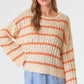 ORANGE BLOSSOM RIB TEXTURE STRIPE FLARED SLEEVE SWEATER