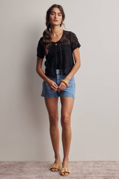 Lace Tie-Front Short Sleeve