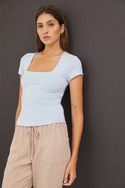 SQUARE NECK KNIT TEE