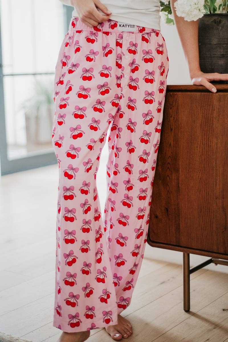 Cherry Bows All Over Women's Valentine's Boxer Pants