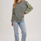 LAUREN STRIPE CONTRAST EXPOSED SEAM LOOSE FIT KNIT PULLOVER