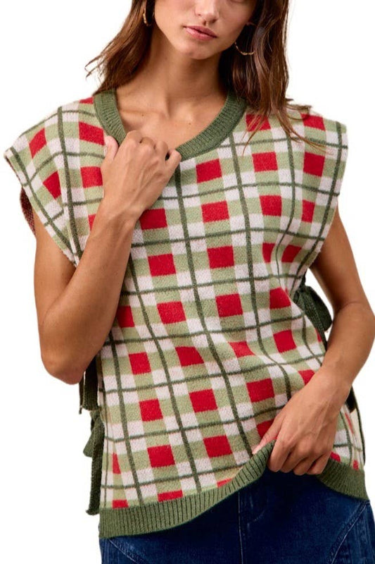 Christmas Plaid Tied Sweater Vest