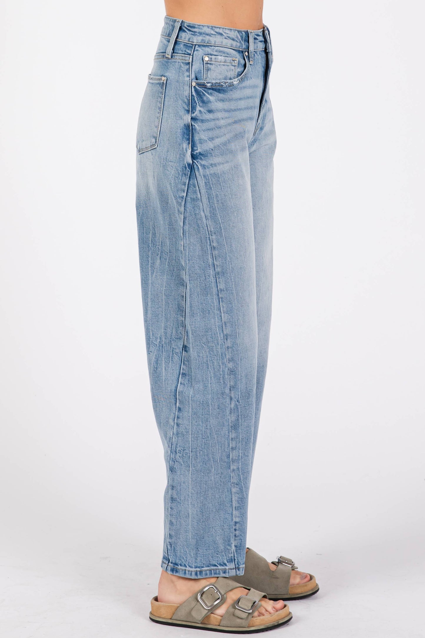 HARPER SIDE SEAM DETAILING HIGH RISE COMFORT BARREL JEANS