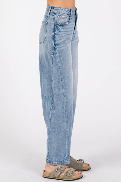 HARPER SIDE SEAM DETAILING HIGH RISE COMFORT BARREL JEANS