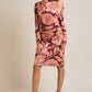 COWL NECK LONG SLEEVE FLORAL PRINT MIDI DRESS