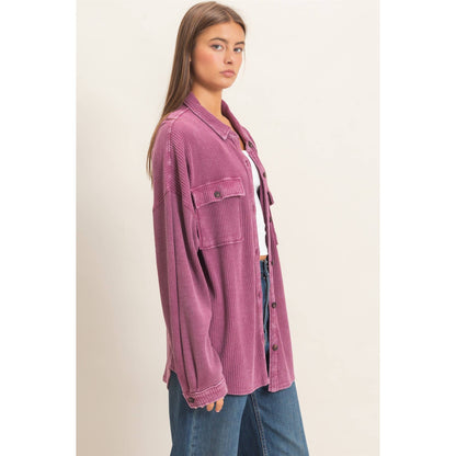 Mineral Wash Waffle Knit Button-Up Shacket