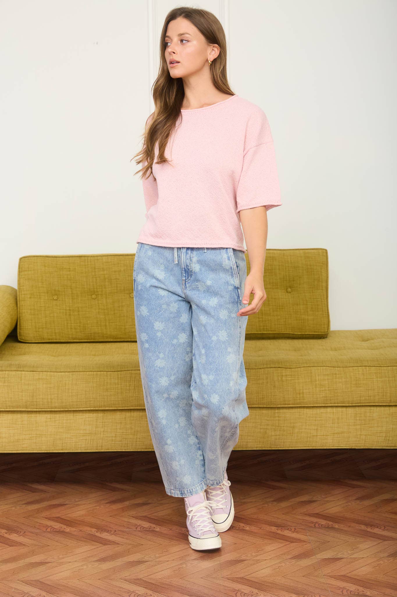 RAW EDGE BOXY SHORT SLEEVE KNIT SWEATER