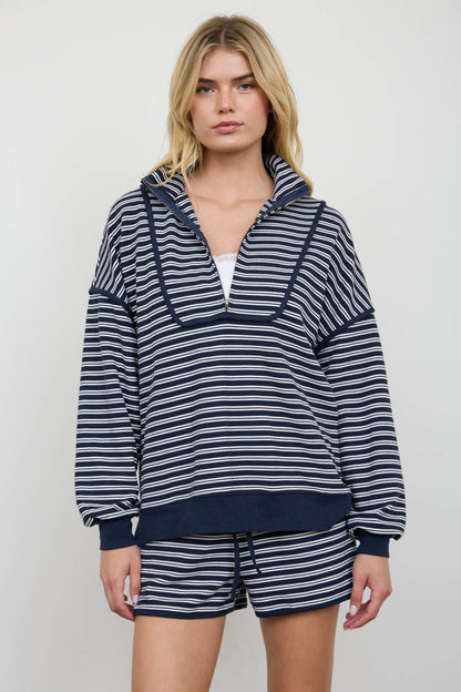 HALF ZIP STRIPE CONTRAST QUARTER ZIP