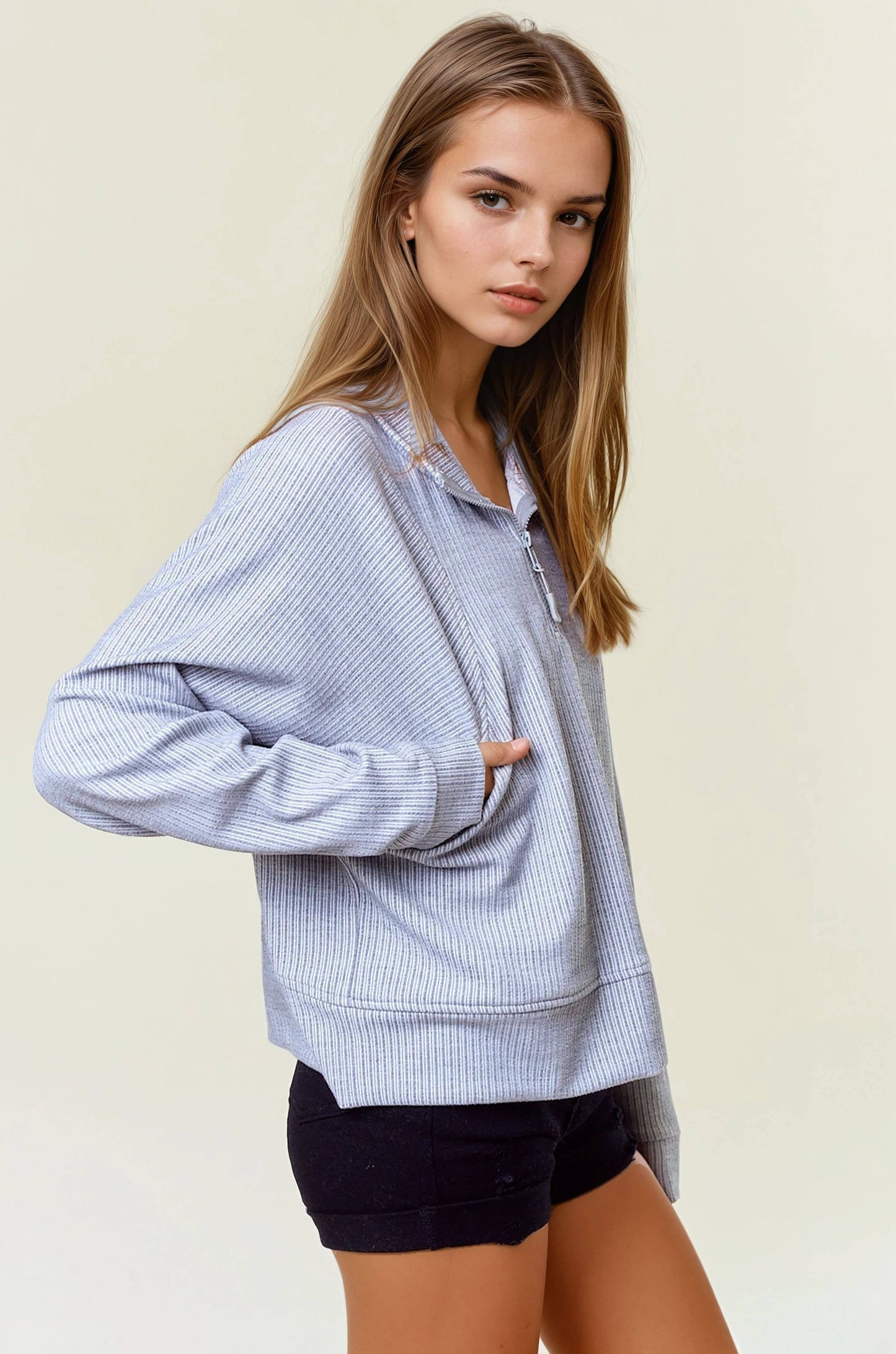 Stripe Textured Half Zip-Up