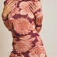 COWL NECK LONG SLEEVE FLORAL PRINT MIDI DRESS