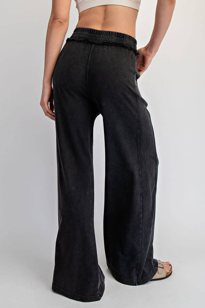 MINERAL WASHED TERRY BUTTER WIDE PANTS