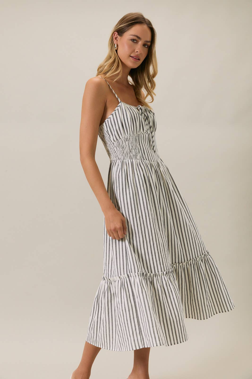 SMOCKED MIDI DRESS WITH KEYHOLE
