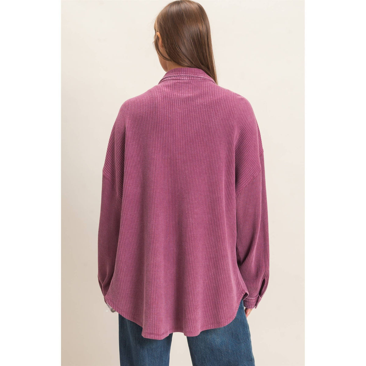 Mineral Wash Waffle Knit Button-Up Shacket