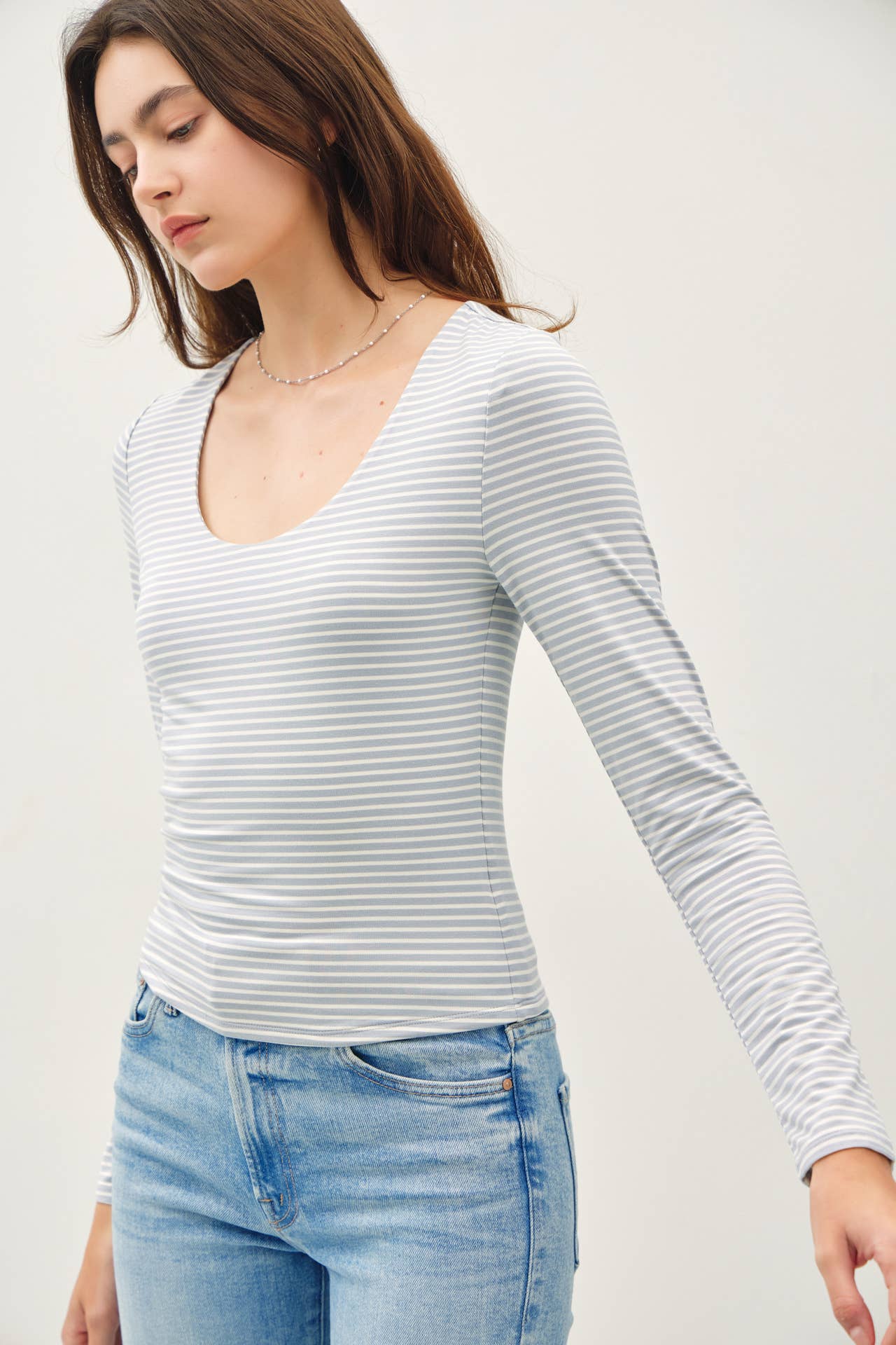 BASIC ULTRA SOFT STRIPED LONG SLEEVE TOP