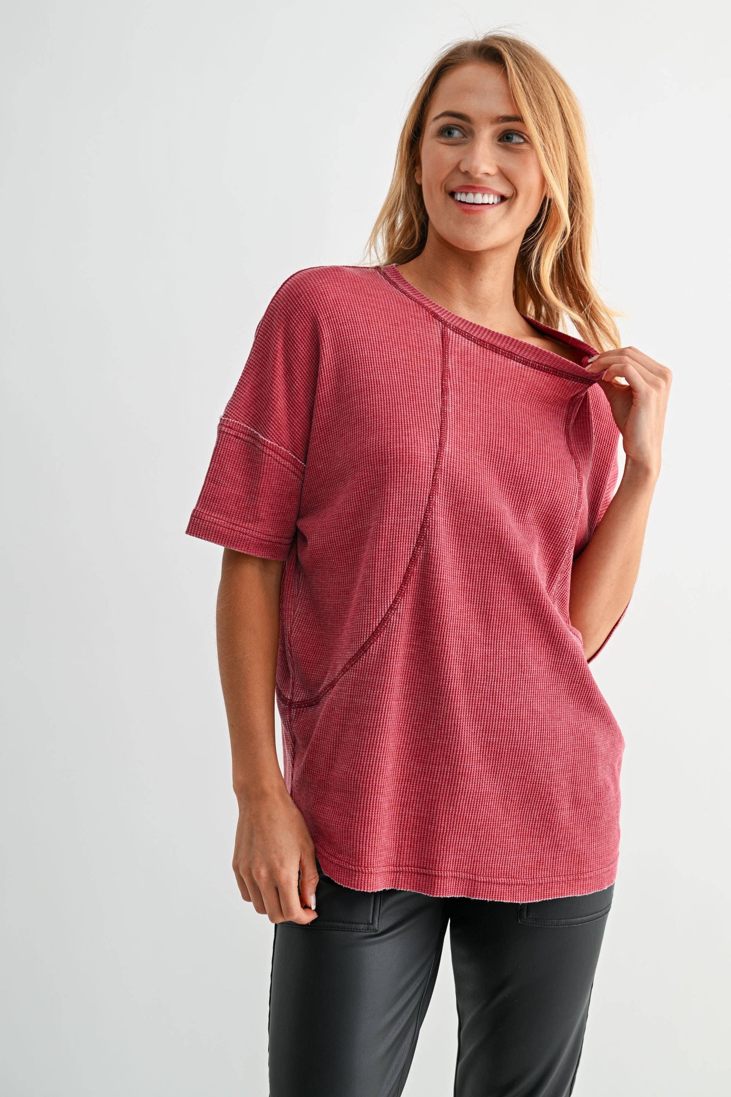 Cotton Blend Mineral Wash Waffle Short Sleeve Tee