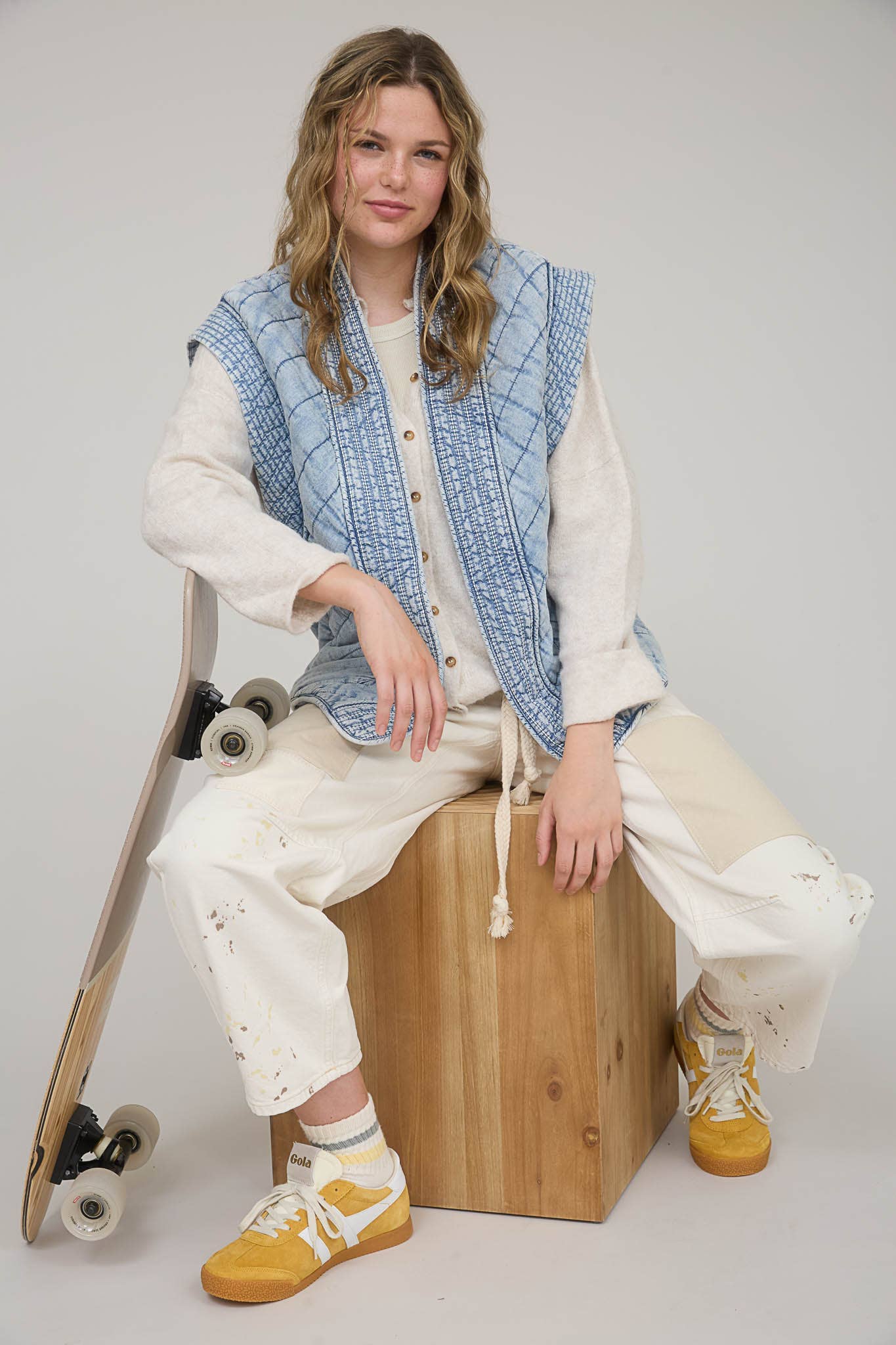 WASHED DENIM QUILTED VEST