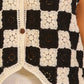 Lydia Crochet Checkerboard Button-front Vest