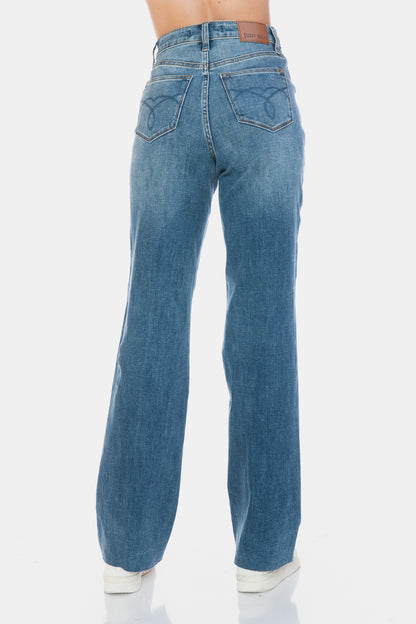 Tallie Judy Blue Full Size Tummy Control Cut Raw Hem Straight Jeans