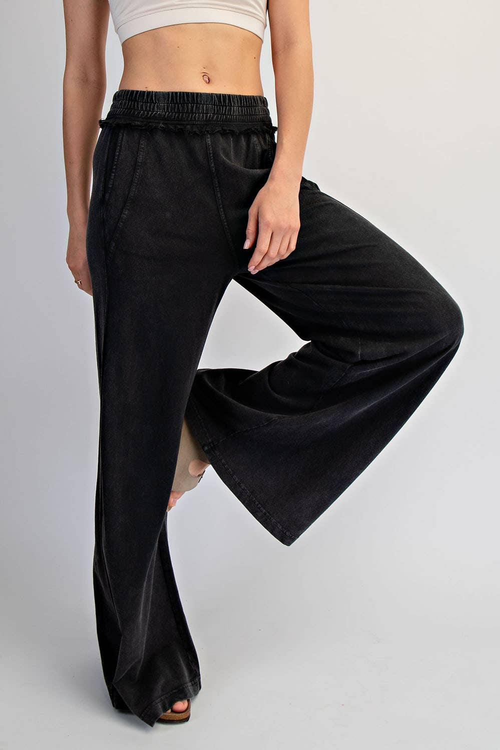 MINERAL WASHED TERRY BUTTER WIDE PANTS
