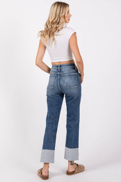 LENNY HIGH RISE STRETCH SLIM STRAIGHT W/ CUFFED HEM