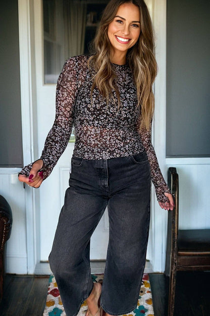 Floral Mesh Long Sleeve