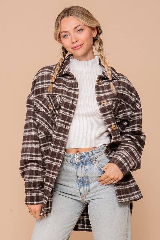 Ivory/Light Blue Plaid Shacket