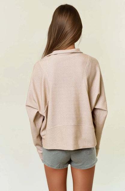 Stripe Textured Half Zip-Up