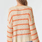 ORANGE BLOSSOM RIB TEXTURE STRIPE FLARED SLEEVE SWEATER