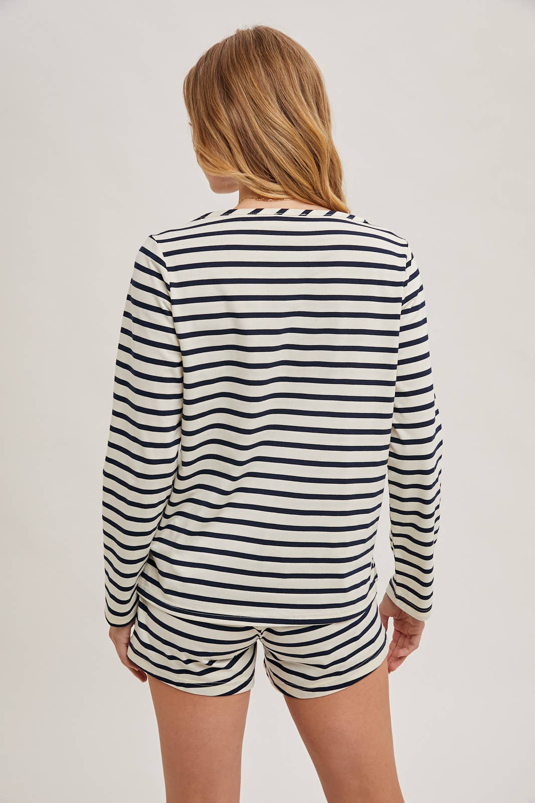 THE BASIC - STRIPED PULLOVER TOP AND SHORTS SET