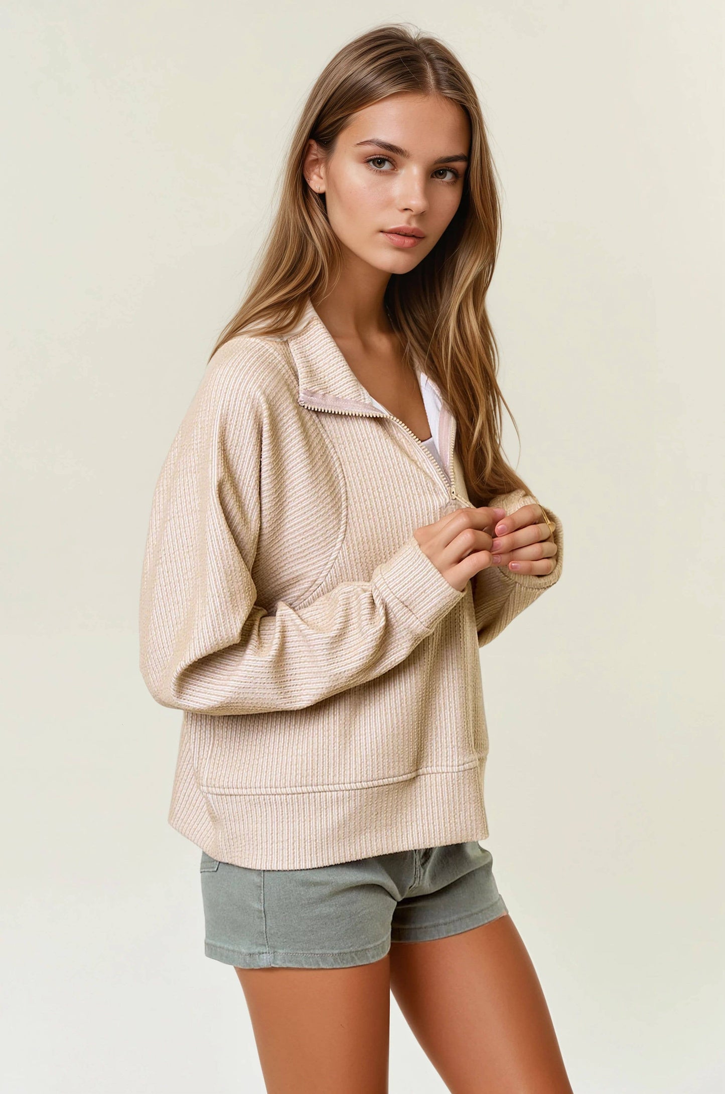 Stripe Textured Half Zip-Up