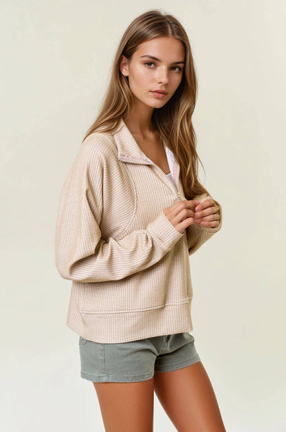 Stripe Textured Half Zip-Up