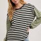LAUREN STRIPE CONTRAST EXPOSED SEAM LOOSE FIT KNIT PULLOVER