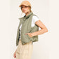 OLIVE CHEVRON QUILTED CROPPED PADDED VEST
