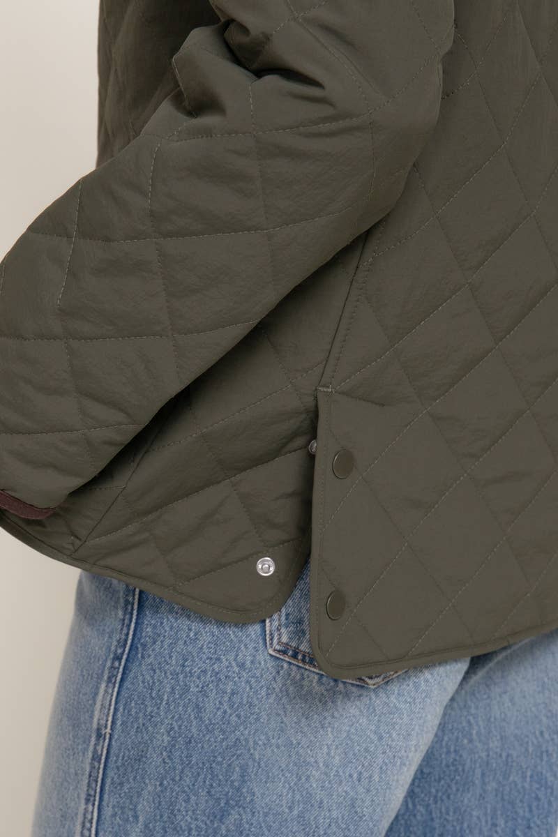 Lapel Collar Quilted Puffer Work Jacket w/ Pockets