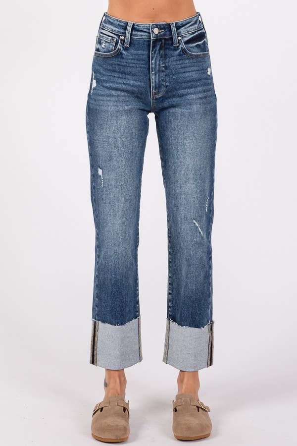 LENNY HIGH RISE STRETCH SLIM STRAIGHT W/ CUFFED HEM