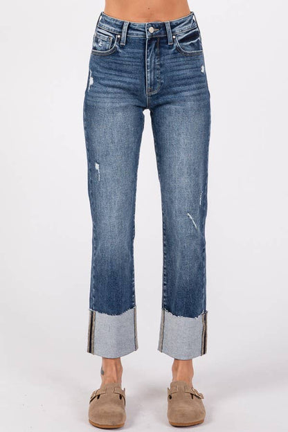 LENNY HIGH RISE STRETCH SLIM STRAIGHT W/ CUFFED HEM