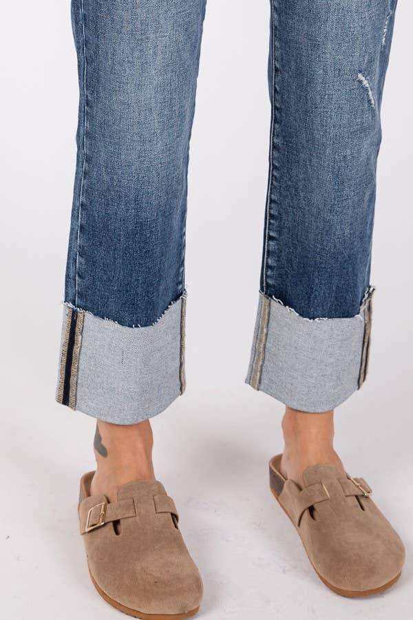 LENNY HIGH RISE STRETCH SLIM STRAIGHT W/ CUFFED HEM