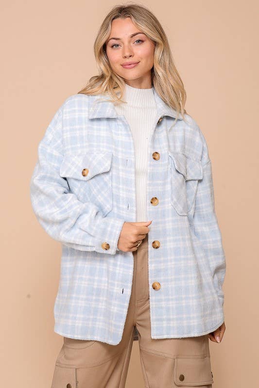 Ivory/Light Blue Plaid Shacket